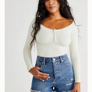 Free People CRVY Vintage High-Rise Shorts, Blue